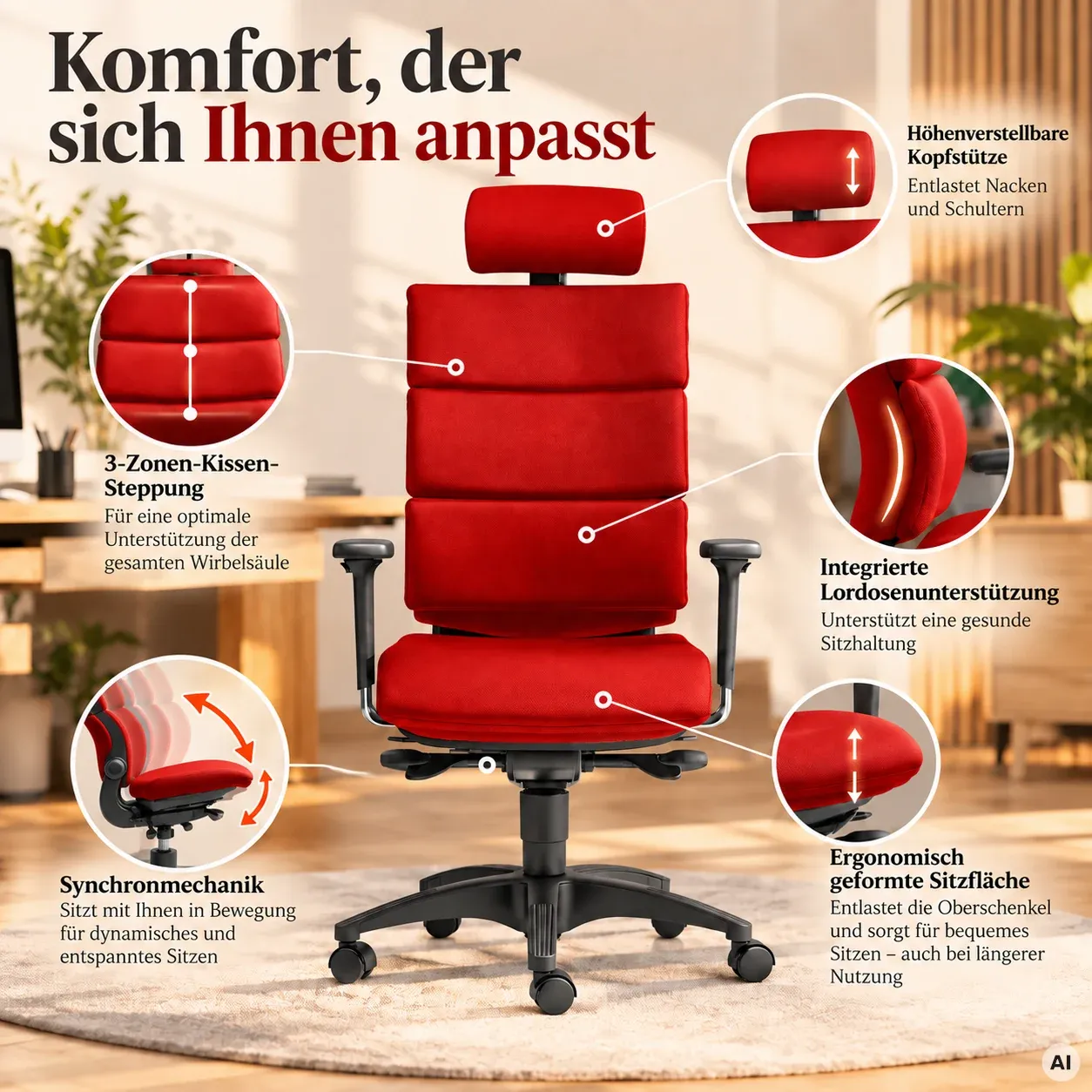 Paradise L mit Kopfstütze - Bürostuhl mit Polster