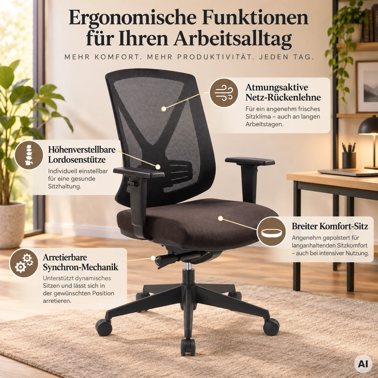 Ergo Studio M - Hochwertiger Netz-Drehstuhl